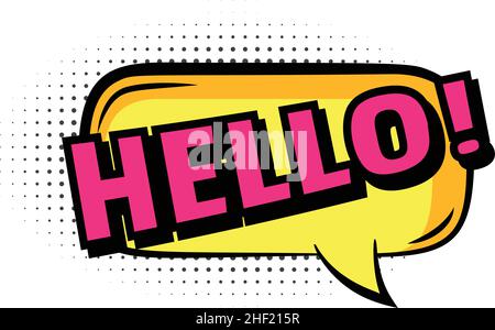 Hello speech bubble cartoon colored comics magazine. Vector talk and speak hello, comic cartoon icon for dialog illustration Stock Vector