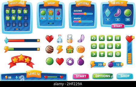 Gambling UI Elements. Slots Gameplay Cartoon Graphic Kit with Casino Icons.  Colorful Online Game Interface Progress Bars Stock Vector - Illustration of  gambling, button: 216981067