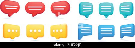 Realistic 3d speech bubbles, chat message notification icon. Realistic dialogue bubble communication, social media text balloon vector set. Conversation clouds, comments in networks Stock Vector