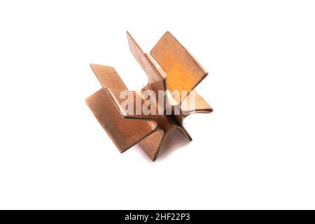 Metal heatsink for old transistor isolated on white background Stock Photo