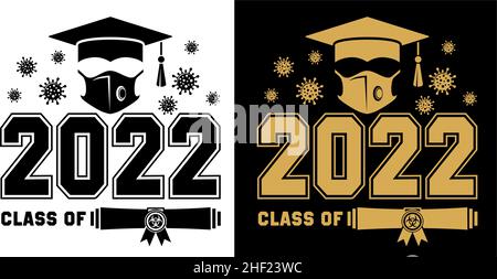 Class of 2022 lettering for greeting, invitation card. Text for graduation design, greetings, t-shirts, party, high school or college graduates. Illus Stock Vector