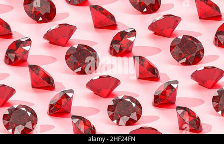 red diamonds on a pink background. 3d render Stock Photo