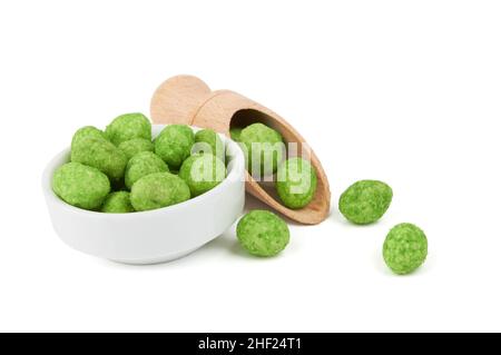 Wasabi coated peanuts isolated on white background Stock Photo