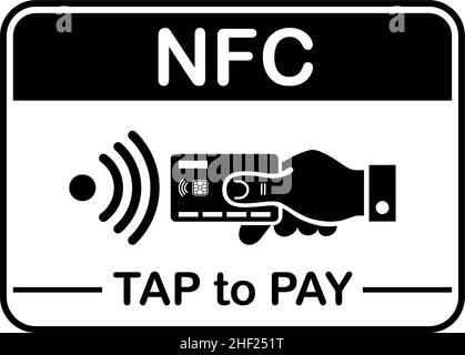 Contactless wireless pay poster. NFC technology contactless credit card in hand. Vector poster Stock Vector