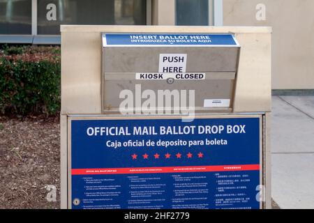 Victorville, CA / USA – October 9, 2020: San Bernardino County mail ballot drop box located in Victorville, California. Stock Photo