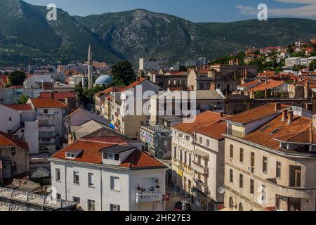 MOSTAR, BOSNIA AND HERZEGOVINA - JUNE 10, 2019: Skyline of Mostar. Bosnia and Herzegovina Stock Photo