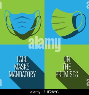 FACE MASKS MANDATORY sign, sticker or poster with protective face masks vector illustration Stock Vector