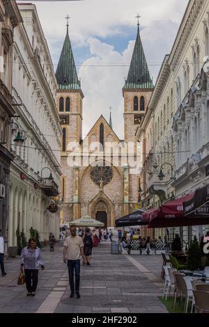 SARAJEVO, BOSNIA AND HERZEGOVINA - JUNE 11, 2019: Sacred Heart Cathedral in Sarajevo. Bosnia and Herzegovina Stock Photo