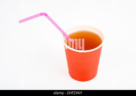 Red eco cardboard glass for drinks. Studio Photo. Stock Photo