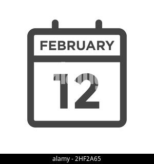 February 12 Calendar Day or Calender Date for Deadline and Appointment Stock Vector