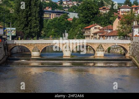 SARAJEVO, BOSNIA AND HERZEGOVINA - JUNE 12, 2019: Sehercehaja bridge in Sarajevo. Bosnia and Herzegovina Stock Photo