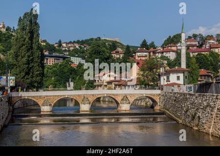 SARAJEVO, BOSNIA AND HERZEGOVINA - JUNE 12, 2019: Sehercehaja bridge in Sarajevo. Bosnia and Herzegovina Stock Photo