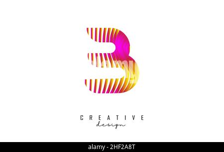 Letter B logo with vibrant colourful twisted lines. Creative vector illustration with zebra, finger print pattern and wavy pattern lines. Stock Vector