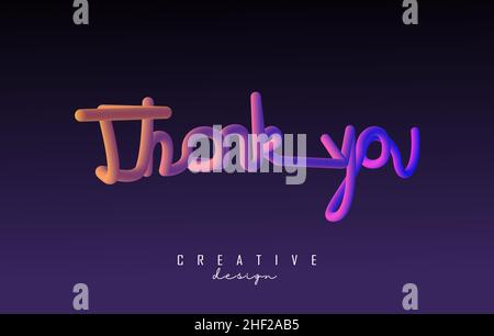 Handwritten Thank you word with vibrant colourful 3D effect. Creative vector illustration with rainbow sponge and 3D shape. Stock Vector