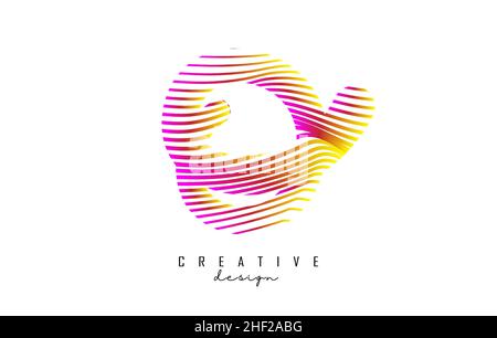 Letter O logo with vibrant colourful twisted lines. Creative vector illustration with zebra, finger print pattern and wavy pattern lines. Stock Vector