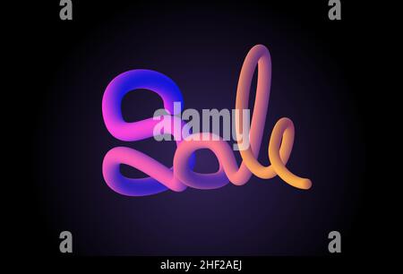Handwritten Sale word with vibrant colourful 3D effect. Creative vector illustration with rainbow sponge and 3D shape. Stock Vector