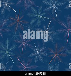 Fashionable trendy vector seamless ditsy pattern design of tropical cassava leaves. Artistic vibrant foliage texture background for print and textile Stock Vector