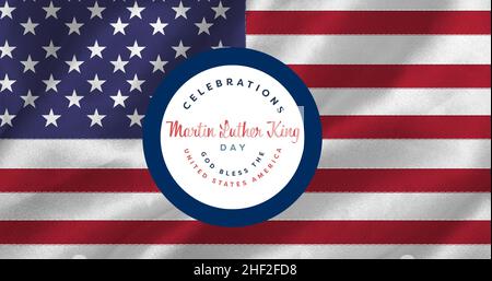 Digital composite of martin luther king day celebration badge over american flag Stock Photo