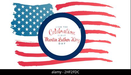 Digital composite image of martin luther king day celebration over american flag on white background Stock Photo