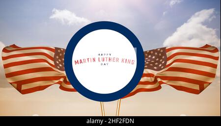 Digital composite image of martin luther king day celebration over american flag against sky Stock Photo