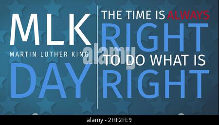 Digital composite image of martin luther king day text with phrase on blue stars background Stock Photo