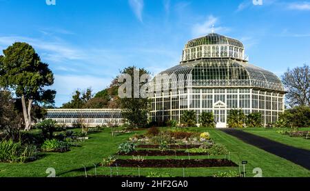 The Palm House Greenhouse in the National Botanic Gardens in Dublin, Ireland. Built originally in 1862 and restored by the OPW in 2004 Stock Photo