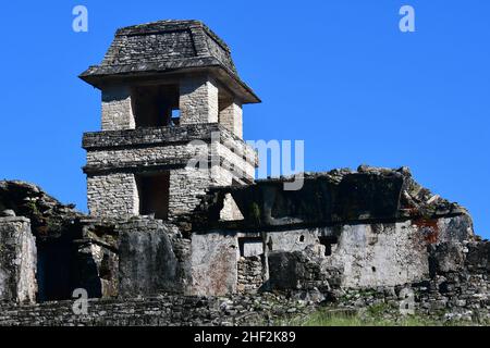 The Palace (El Palacio), Observation Tower (El Observatorio), Palenque Archaeological site, Chiapas state, Mexico, North America, World Heritage Site Stock Photo