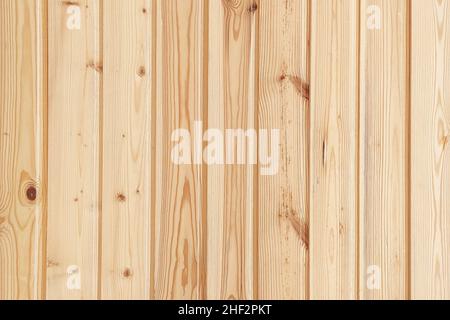 Close-up of clapboard wall. Fragment of vertical wooden planks. Decorating material. Wood texture as background. Wooden lining. Stock Photo