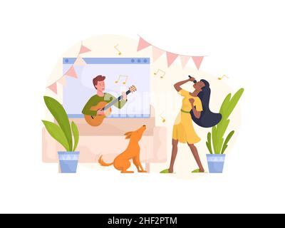 Online friends party abstract concept vector illustration. Happy talking  and laughing woman, isolation entertainment, video call, virtual fun at  home, zoom conference, web chat abstract metaphor Stock Vector Image & Art 
