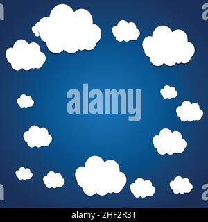 Vector abstract background composed of white paper clouds over blue. Stock Vector