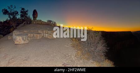 An HDR composition of Shoshone Rock at the Grand Canyon with only the twilight on the horizon. Stock Photo