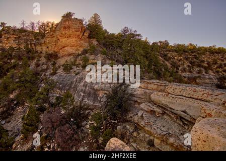 The cliff above the rock ledge called Hammer Rock just east of Shoshone Point on the south rim of the Grand Canyon. Stock Photo