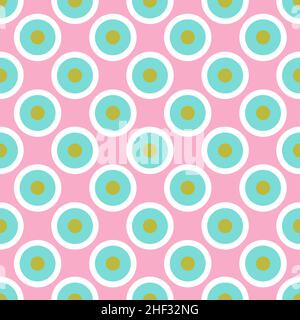 Abstract geometric circle seamless pattern. Turquoise green circles on pink background. Stock Vector