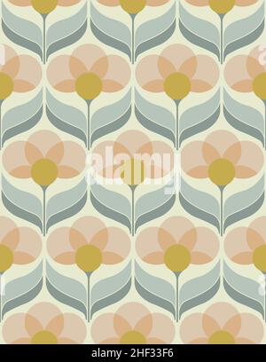 Vector illustration of seamless flower wallpaper in sixties style Stock Vector