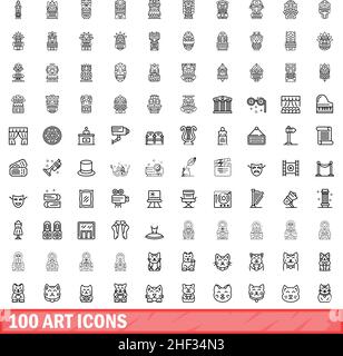 100 art icons set. Outline illustration of 100 art icons vector set isolated on white background Stock Vector