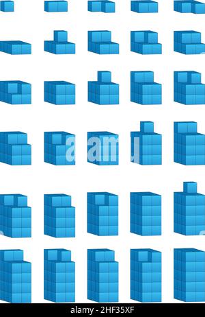 3D vector illustration with 30 sets of cubes packed in a range from 1 to 30. Stock Vector