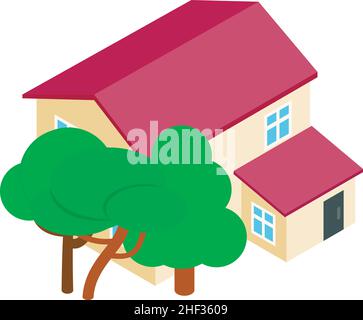 Apartment house icon isometric vector. Modern two storey building and green tree. New residential house, townhouse Stock Vector