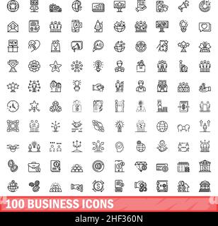 100 business icons set. Outline illustration of 100 business icons vector set isolated on white background Stock Vector