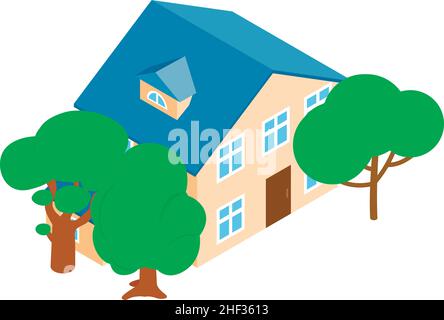 Mansion icon isometric vector. Large two storey building and deciduous tree icon. New modern residential house, townhouse Stock Vector