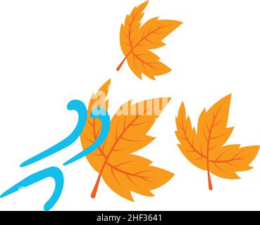 Windy day icon isometric vector. Yellow dry maple leaf flies in wind icon. Autumn stormy weather, strong wind Stock Vector