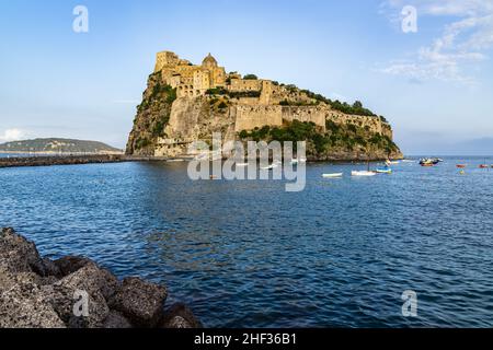 View of Aragonese Castle (Castello Aragonese) in Ischia, a popular touristic attraction Stock Photo