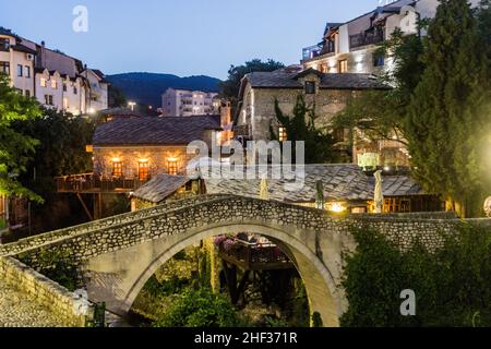 Evening view of Kriva cuprija bridge in Mostar. Bosnia and Herzegovina Stock Photo