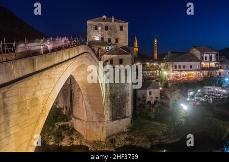 Evening view of Stari most (Old Bridge) in Mostar. Bosnia and Herzegovina Stock Photo