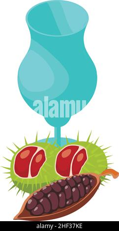Healthy product icon isometric vector. Glass goblet, cocoa pod and chestnut icon. Natural ingredient, beautiful composition, still life Stock Vector