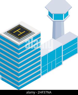 Isometric airport exterior concept with terminal control tower cafe ...