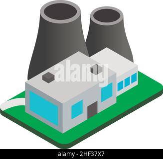 Power plant icon isometric vector. Nuclear power plant, industrial building icon. Powerstation, heavy industry, generating electricity Stock Vector