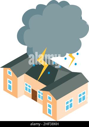 Thunderstorm icon isometric vector. Thundercloud rain and lightning over house. Bad weather, rainstorm, natural phenomenon Stock Vector