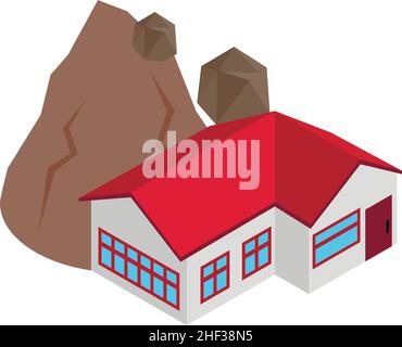 Earthquake icon isometric vector. Residential house after an earthquake ...