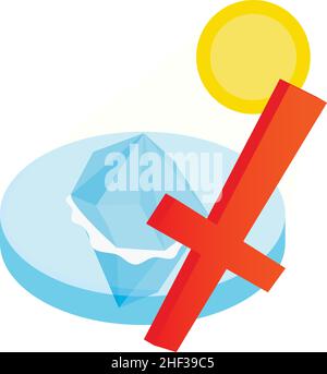 Melting iceberg icon isometric vector. Glacier melting under sun, crossed sign. Stop global warming, climate change, environmental problem Stock Vector