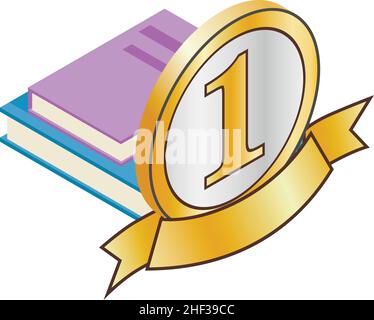 Bestseller book icon isometric vector. Two closed book and number one sign. Reading, education, learning, training Stock Vector